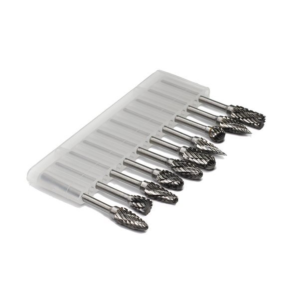 YUFUTOL Carbide Burr Set - 10pcs Double Cut Solid Carbide Rotary Burrs 3mm(0.118'') Shank Fits Die Grinder Drill for Woodworking,drilling Metal Carving Engraving Polishing