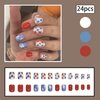 24Pcs 4th of July Press on Nails Short Square Fake Nails American Five-Pointed Star False Nails Red Blue Five-Pointed Star Design Acrylic False Nails Patriotic Stick on Nails for Woman Manicure Decor