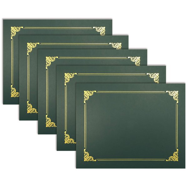 Better Office Products 25 Pack Green Certificate Holders, Diploma Holders, Document Covers with Gold Foil Border, for Letter Size Paper, 25 Count, Hunter Green