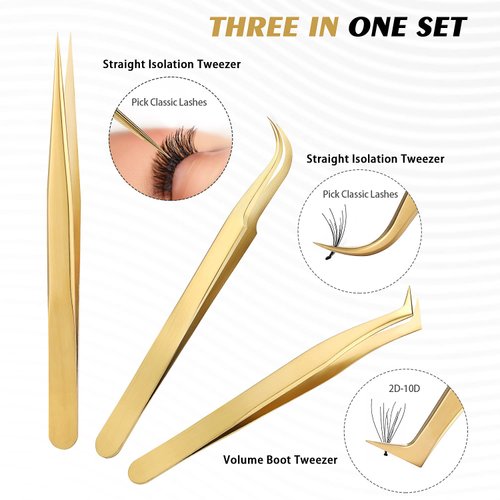 Etercycle High Precision Lash Tweezers Set - Includes 3 Stainless Steel Eyelash Tweezers for Classic Individual and Volume Lash Extensions. Complete with Storage Box