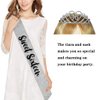 16th Silver Birthday Tiara and Sash Glitter Satin Sash and Crystal Rhinestone Tiara Crown for Happy 16th Birthday Party Supplies Favors Decorations 16th Birthday Party Accessories
