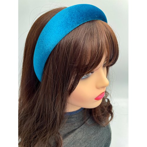 FunCosta velvet padded headband wide puffy headbands for women girls vintage sponge hair band trendy and cute hair accessories (Prussian Blue)