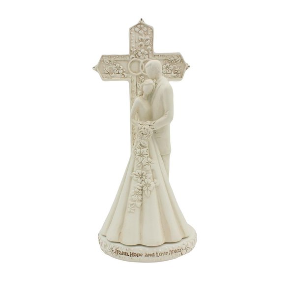 CB Avalon Gallery 6.9-inch Couple with Cross and Wedding Rings 2-Piece Wedding Cake Topper