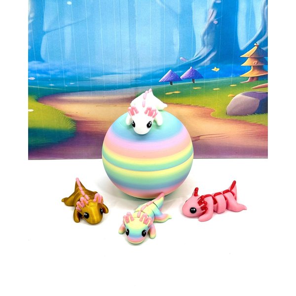 4 pcs Mini Axolotl with Egg, 3D Printed Articulated Fidget Mini Axolotl, Colorful Axolotl Fidget Toy Fidget Toys for Autism/ADHD MA001-RE