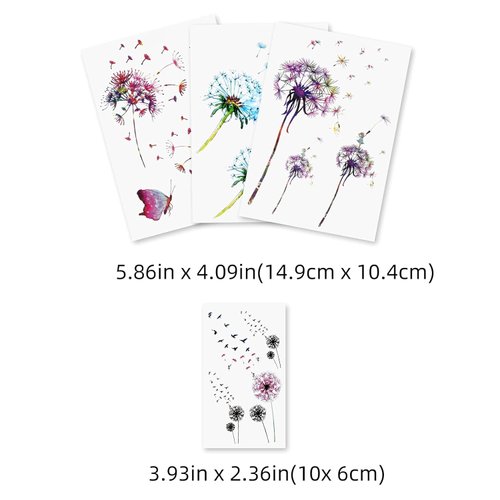 Waterproof Dandelion Flowers Body Tattoo For Leg Arm Fake Tattoo Kits Latest Temporary Tattoos for Women and Men With Four Color Sheets Different Designs
