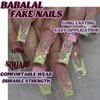 BABALAL Long Press on Nails Square Fake Nails 3D Flower Charm Design Green French Glue ons Nails Bow Heart Jeweled Acrylic Nails 24Pcs Squoval Handmade Manicure Full Cover False Nails