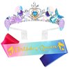 YARIEW Mermaid Birthday Crown and Birthday Queen Sash Mermaid Birthday Decorations Mermaid Party Decorations for Girls Birthday Sash for Women Mermaid Birthday Party Decoration