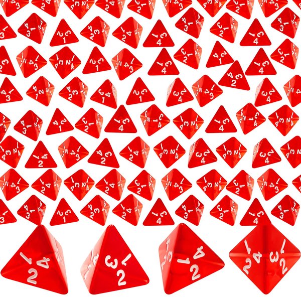 Juexica 48 Pcs Red D4 Dice Bulk Cone Transparent 4 Sided Dice 0.8 Inch Clear Red Dice Polyhedral Tiny Dice Mini Dice Set Role Playing Dice for Party Table Games Toys
