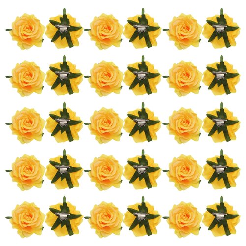 MECCANIXITY 30 Pcs Rose Flower Hair Clips 4 Inch Flower Hair Pins Flower Brooch for Women Hair Accessories Yellow