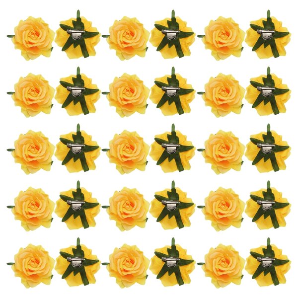 MECCANIXITY 30 Pcs Rose Flower Hair Clips 4 Inch Flower Hair Pins Flower Brooch for Women Hair Accessories Yellow