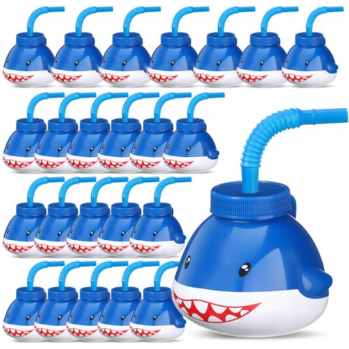 Zubebe Shark Party Decorations 10 oz Shark Cups with Straws Lids Kids Shark Birthday Supplies Plastic Cups Reusable Boys Girls Sippy Cups for Kids Ocean Pool Baby Shower Christmas Party Favor(24 Pcs)