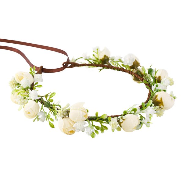 KorViSHOW Handmade Flower Crown for Women Floral Headband Girls Headpiece Flower Hair Accessories for Weeding Bride Cosplay Party Festival(White Style)