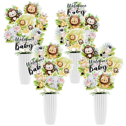 Weecent 28 Pcs Safari Baby Shower Decorations Jungle Animals Centerpiece Sticks Oh Baby Safari Centerpieces Tables Toppers for Boys Kids Wild Party Supplies