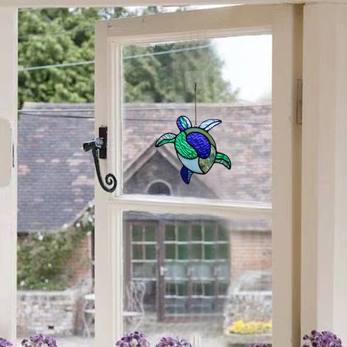 HAOSUM Sea Turtle Decor Stained Glass Window Hanging,Navy Turtle Suncatcher for Garden,Bathroom,Backyard and Living Room,Ocean Theme Party,Housewarming Party Decorations for Turtle Lovers …