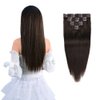 14" Remy Clip in Hair Extensions Human Hair Brown for Women Fashion - Short Silky Straight 8pcs 20clips Real Hair Extensions Clip in Human Hair (14 inch 100g #2 Dark Brown)