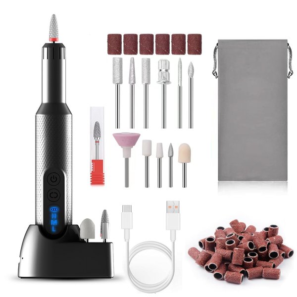 Midgaleuang Portable Electric Nail Drills,Professional Nail Drill File Kit for Acrylic,Manicure and Pedicure Sets for Grinding,polishing and Trimming,Rechargeable Pedestal Nail Polisher. Black