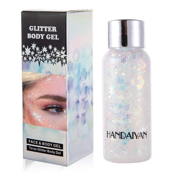 GL-Turelifes Mermaid Sequins Chunky Glitter Liquid Eyeshadow Glitter Body Gel Festival Glitter Cosmetic Face Hair Nails Makeup Long Lasting Sparkling 30g (#09 White)