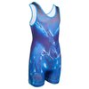 KO Sports Gear - Unisex Wrestling Singlet (Blue Phoenix, Youth Medium)
