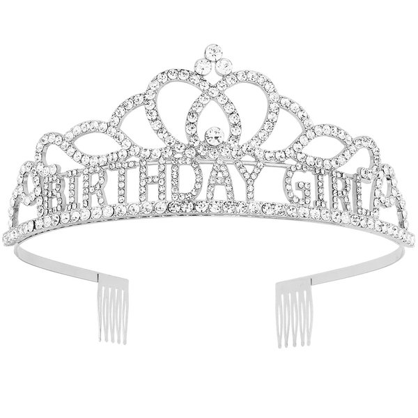 AOPRIE Diane Birthday Crowns for Women Silver Tiaras for Girls Crowns for Girls Rhinestone Crystal Decor Headband