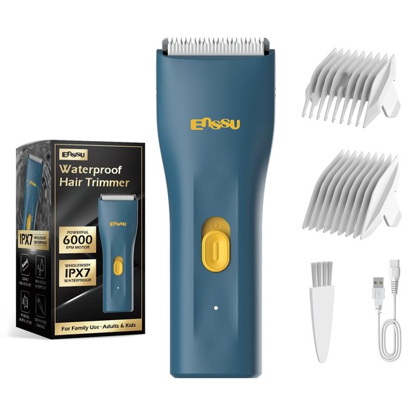 ENSSU Cordless Hair Clippers for Men - Waterproof Beard Trimmer with Ceramic Blade, Rechargeable Electric Hair Cutting Kit for Adults and Kids, Blue
