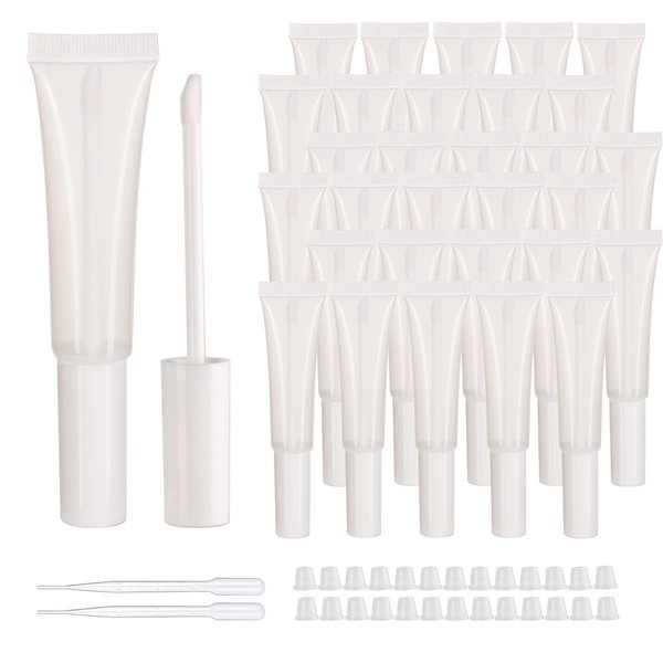 COSIDEA 50 pack Empty White 15ml Squeeze lip gloss tubes with wand 0.5oz soft lipgloss container chapstick containers empty tube