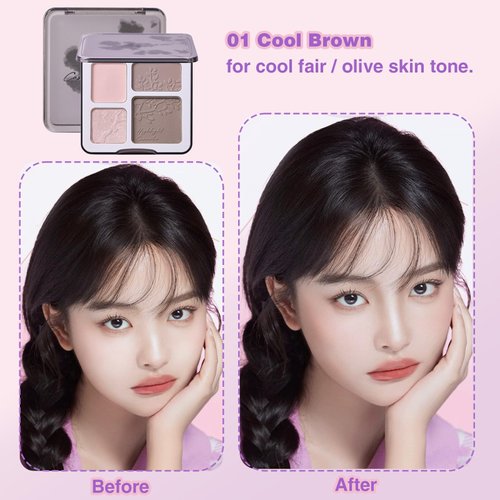 Lilyloria Face Highlighter Contour Shading Palette Sculpting Long-lasting Shimmer Pressed Powder Smooth Matte Shimmer Finish Makeup for Cool Toned Skin, 01 Cool Brown Brush Kit