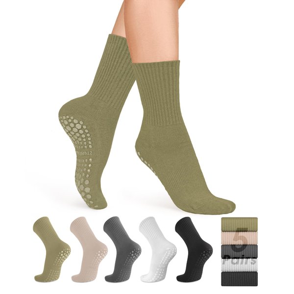 5 Pairs Pilates Socks Yoga Socks with Grips for Women Non-Slip Grip Socks for Pure Barre, Ballet, Dance, Workout, Hospital, Assorted