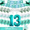 13th Birthday Decorations for Girls,Glitter 13th Birthday Cake Topper&sash,Happy Birthday Banner,Teal 13th birthday Balloons and Foil Balloons and 13th Birthday Crown-Teal Birthday Decor