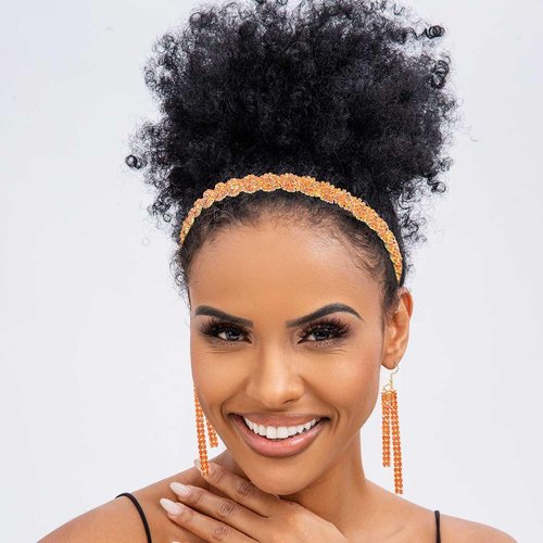 Barode Braided Rhinestones Headband Earrings Gold Crystal Hairbands Eardrop Sparkle Head Chain Tassel Jewelry Set for Women (Orange, Free Size)