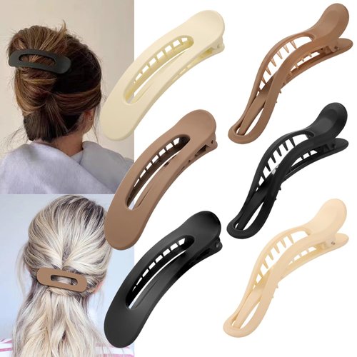 ZANWELL Flat Hair Clips For Women - French Concord Lay Flat Claw Clips for Thin Thick Curly Hair,Strong Hold Duck Billed Clips，Comfortable Curved Design Alligator Hair Clips[6-Pack 4.3 Inch]