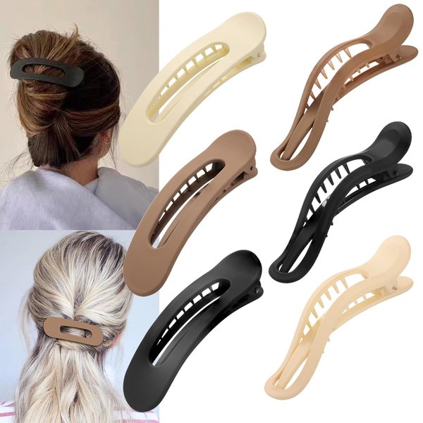 ZANWELL Flat Hair Clips For Women - French Concord Lay Flat Claw Clips for Thin Thick Curly Hair,Strong Hold Duck Billed Clips，Comfortable Curved Design Alligator Hair Clips[6-Pack 4.3 Inch]