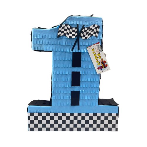 APINATA4U Number One Race Car Pinata, Blue Checkered Flag Pinata for First Birthday, Racing Theme Party Supplies, 1st Birthday Pinata for Boys, Motorsport Pinata, Race Track Decor, Kids Car Pinata