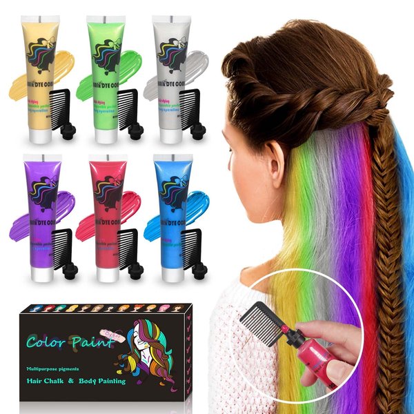 Increase 35% Hair Color Chalk - Easy Wash Dye for Dark & Light Hair, 6 PCS Hair Chalk to Create Fashion Looks for Parties, Gifts for Kids