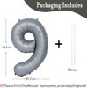 40in Gray Number 9 Balloons Big Foil Mylar Party Balloons for Girls Boys 9th Birthday Party Decorations Supplies