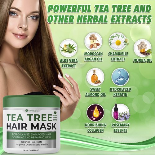 Tea Tree Oil Hair Mask - Deep Conditioner Treatment for All Hair Types - Intense Hydration Care and Protein Moisture Repair for Women and Men.