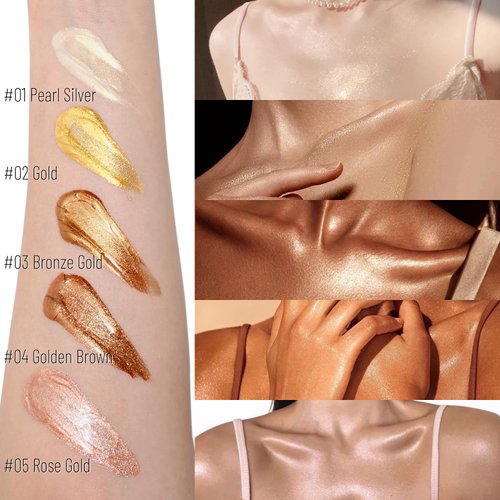 UCANBE Body Shimmer Oil 100ml, Moisturizing Face Body Glow Glitter Oil, Waterproof Shimmering Body Luminizer Liquid Illuminator Highlighter, Tinted Shimmer Body Lotion Glowing Bronzer Makeup(Silver)