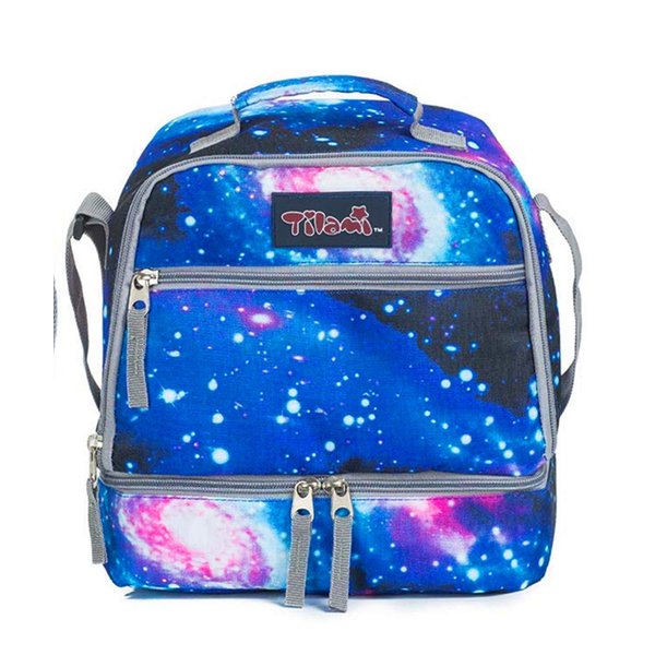 Tilami Lunch Bags Insulated Adjustable Strap Zipper, Two Compartments Cooler Bags, Bento Bags for Kids Toddlers, Galaxy
