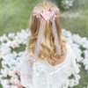 AWAYTR 3pcs Flower Hair Bow Clips for Women Girls Hair Ribbon with Flowers Lance Satin Floral Bow Clips with Long Tail(off-white/blue/pink)