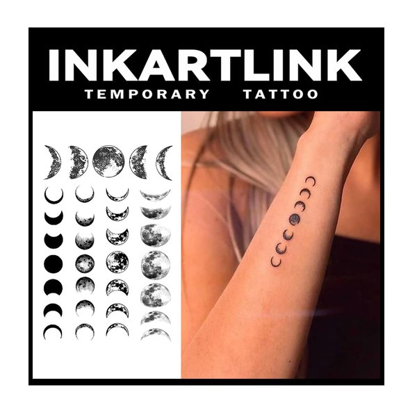 INKARTLINK Tattoo Tech,2 Sheets Medium Semi Permanent Tattoo,Adult Art Design Temporary Tattoos, Lasts 1-2 Weeks, Waterproof, Realistic look, No Adhesive, No reflection (Moon Change）