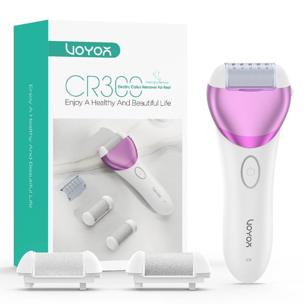 VOYOR Electric Foot Callus Remover Rechargeable Foot File Waterproof Pedicure Tools, Professional Callus Remover for Feet 3 Roller Heads Foot Scrubber Electric Foot Grinder CR300 (Purple)