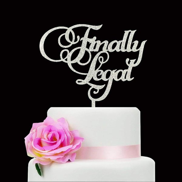 Silver Glitter Finally Legal Cake Topper, Young Lady and Young Mr 18th/19th/21st Birthday Cake Decorations