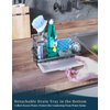 Consumest Sink Caddy, Kitchen Sponge Holder + Dish Brush Holder for Kitchen Sink, Sink Organizer with Drip Tray for Countertop, Stainless Steel Rustproof - Silver