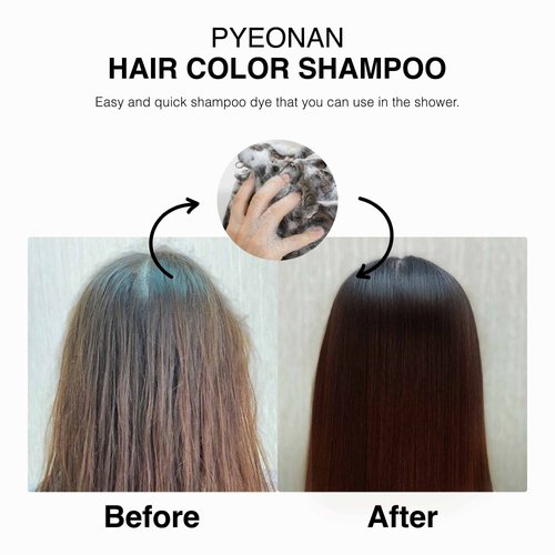 PYEONAN Instant Permanent Hair Dye Shampoo - Easy & Fast Hair Coloring for Men Women, Natural Black Hair Color, 5 PCS (Dark Brown)