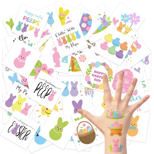 ANGOLIO Easter Bunny Temporary Tattoos - 144Pcs Bunny Temporary Tattoos for Kids Bulk Happy Easter Day Easter Bunny Easter Eggs Tattoo Stickers for Easter Party Supplies Favors Goodie Bag Fillers