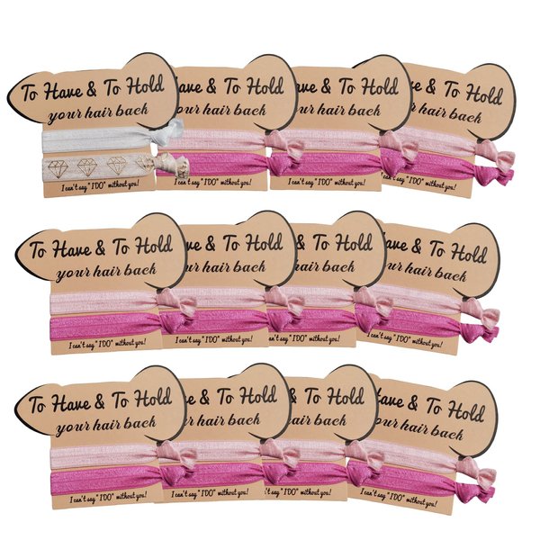 Bachelorette Party Favors, 12 Pack to Have to Hold Your Hair Back Card, Bride and Bridesmaids Hair Accessories for Bridal Shower, Hair Tie, and Wedding Decorations, Pink Party Supplies (Pink 12Pack Pink 2Hair Ties)