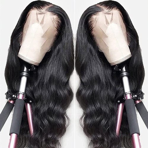 Segsavor 13x4 lace front wigs human hair 180% density Brazilian Virgin Hair Glueless Human Hair Wigs Pre Plucked Body Wave Hd Lace Frontal Human Wigs for Black Women (natural color, 18inch)