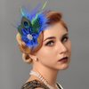 Yokawe 20s Feather Hair Clip Elegant Blue Peacock Feather Hair Clips with Crystal Gatsby Party Head Accessories for Women