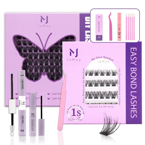 JoMay DIY Lash Extension Kit Volume Lash Clusters, Self Adhesive Eyelashes,with Lash Bond and Seal, Lash Remover, Lash Applicator(X4 Set)