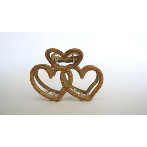 Generic Faux bamboo wood medium/small hearts metal hair claw clip barrette