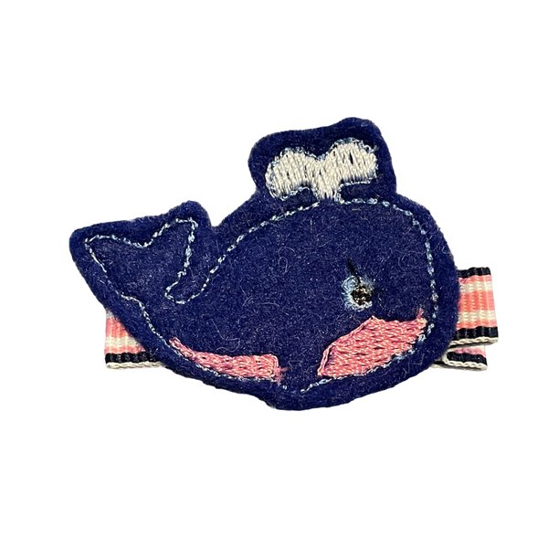 Whale Hair Clip, Felt Hair Clip, Girls Hair Accessories, Nautical, Ocean, Summer, Beach (blue and pink)